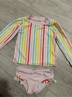 Hudson Baby Pastel Rainbow Stripe Long-Sleeve UPF 50+ sun protection